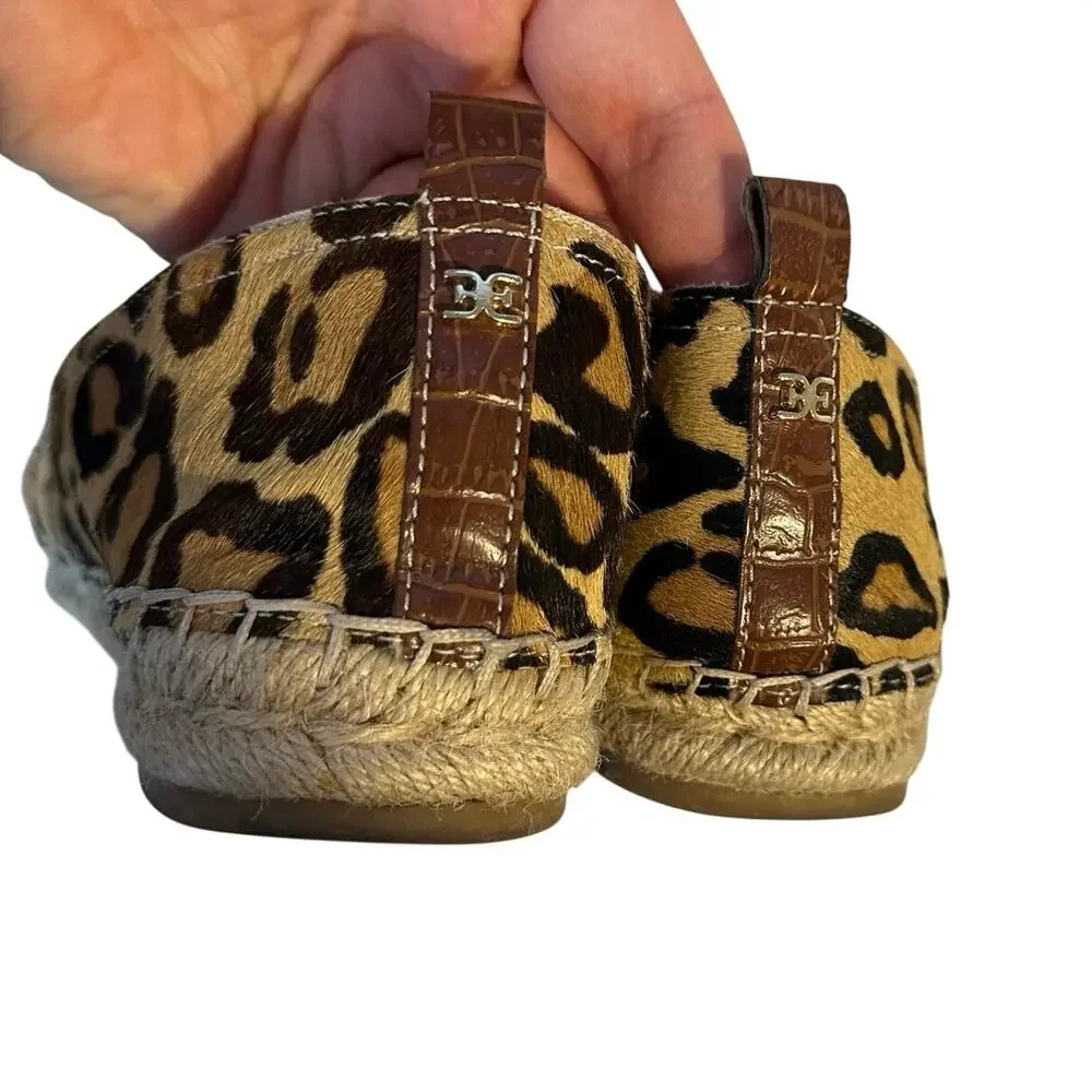 Sam‎ Edelman Khloe Calf Hair Leopard Print Espadrille Slip On Loafers Size 8